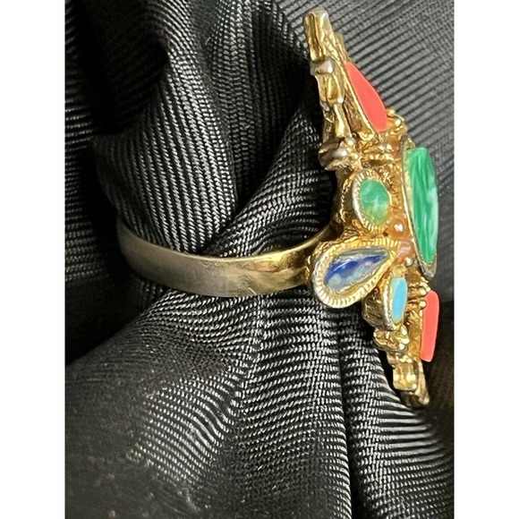 Vintage Mode Art Adjustable Ring Multi Gem Gold Tone Victorian Revival Style - Picture 12 of 12